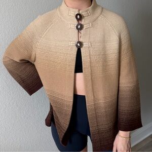 Jones New York signature cardigan. Tan and Brown Poncho Sweater cozy ribbed knit